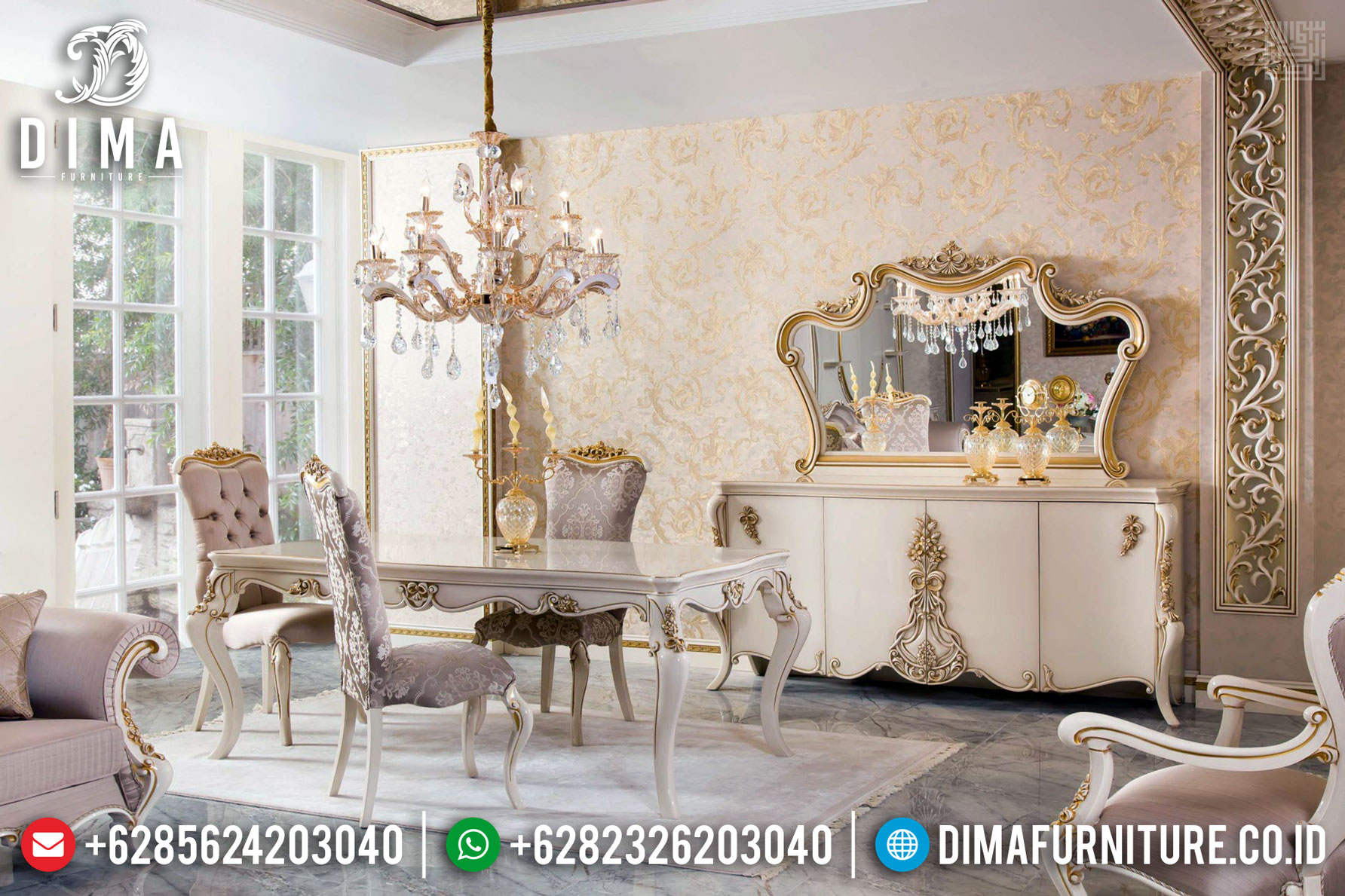 Meja Makan Mewah Golden Crown Luxury Furniture Jepara MMJ-0404
