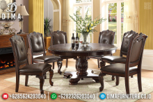 Meja Makan Mewah Bundar Natural Jati Oscar Leather Furniture Jepara Luxury MMJ-0495
