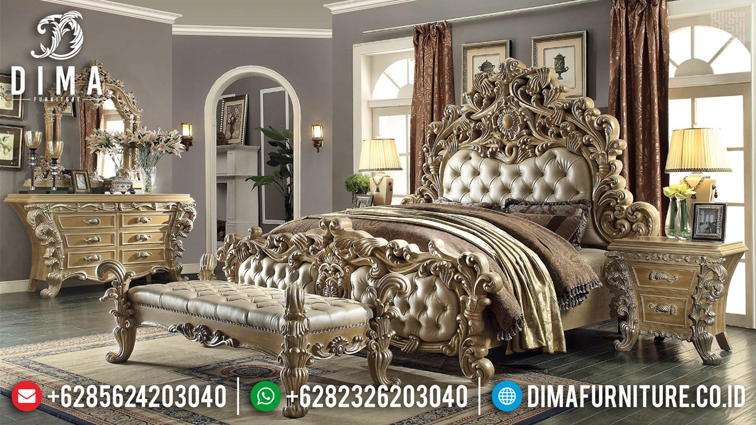 Desain Royals Luxury Kamar Set Mewah Ukiran Klasik Jepara Cantik MMJ-0603