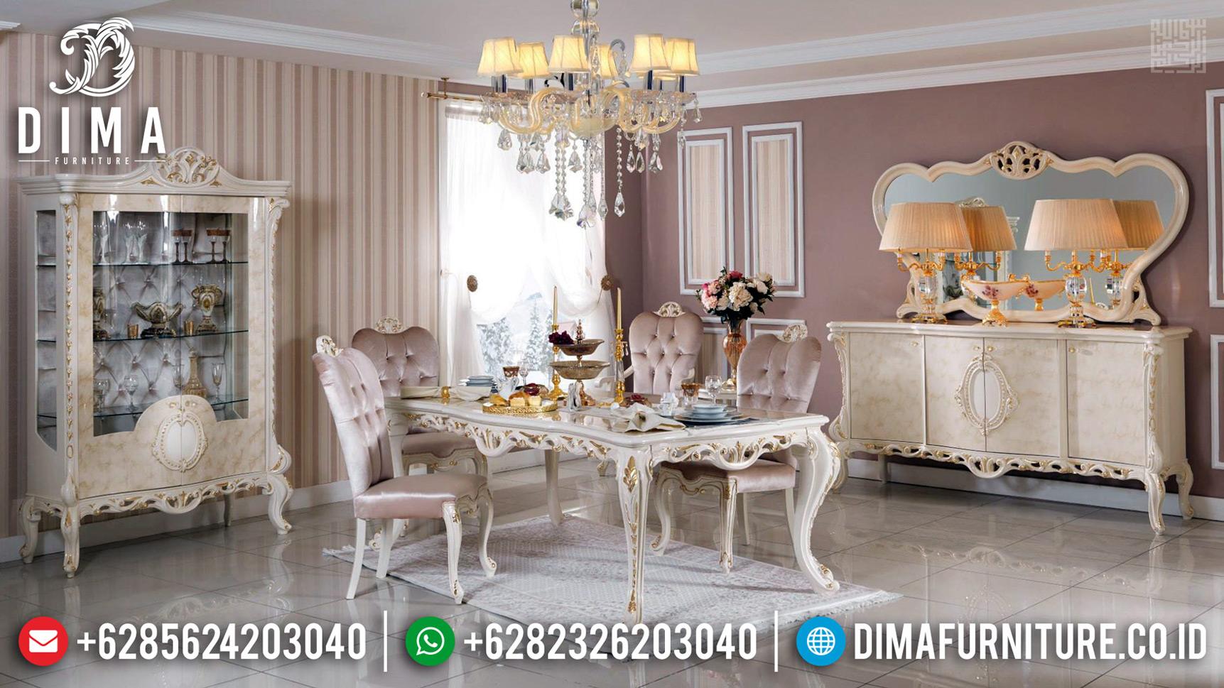 Sale Ramadhan Meja Makan Mewah Jepara Classy Versace Luxury Elegant Style MMJ-0678