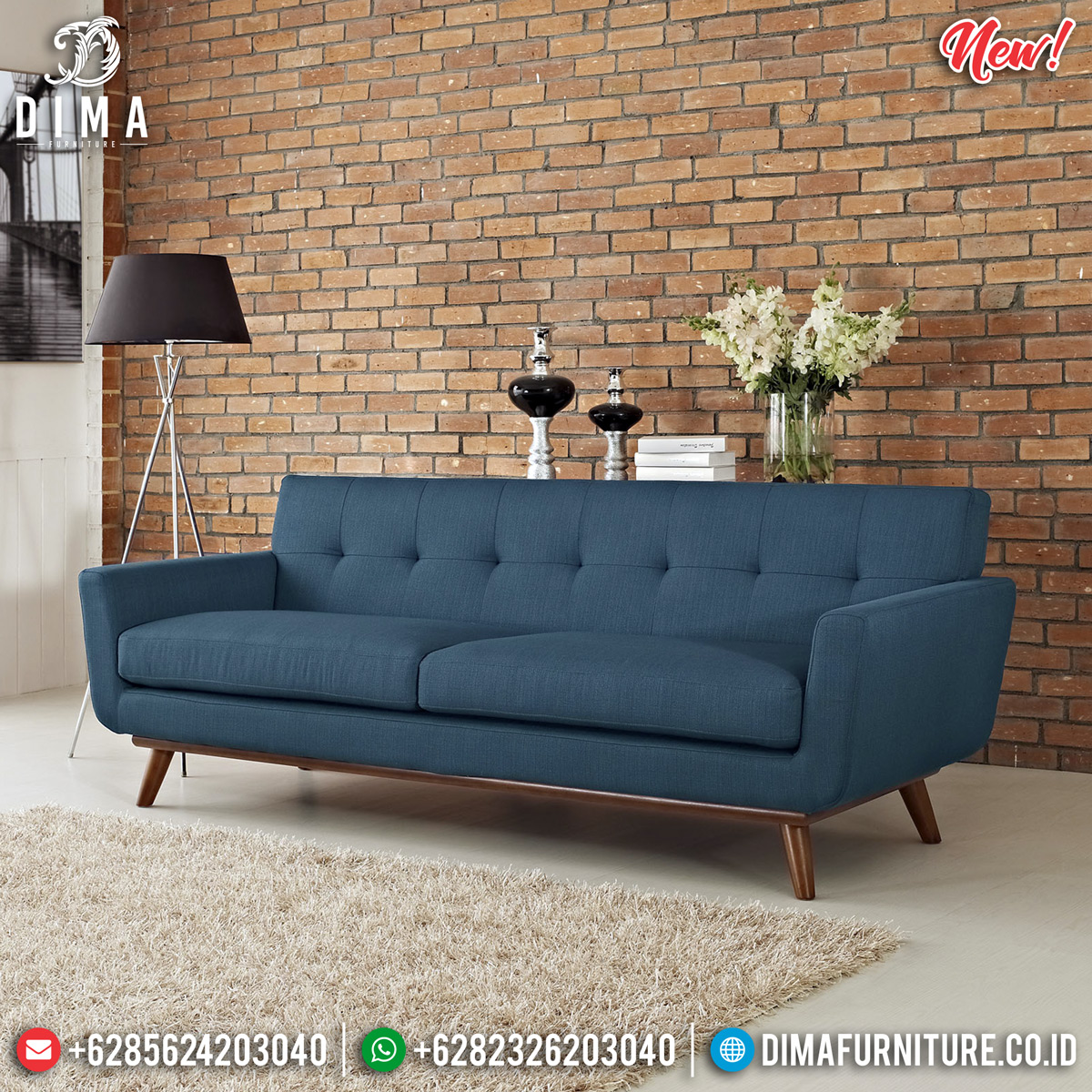 Model Sofa Minimalis Jati Natural Blue Navy Velvet Design Klasik Absolute MMJ-0762