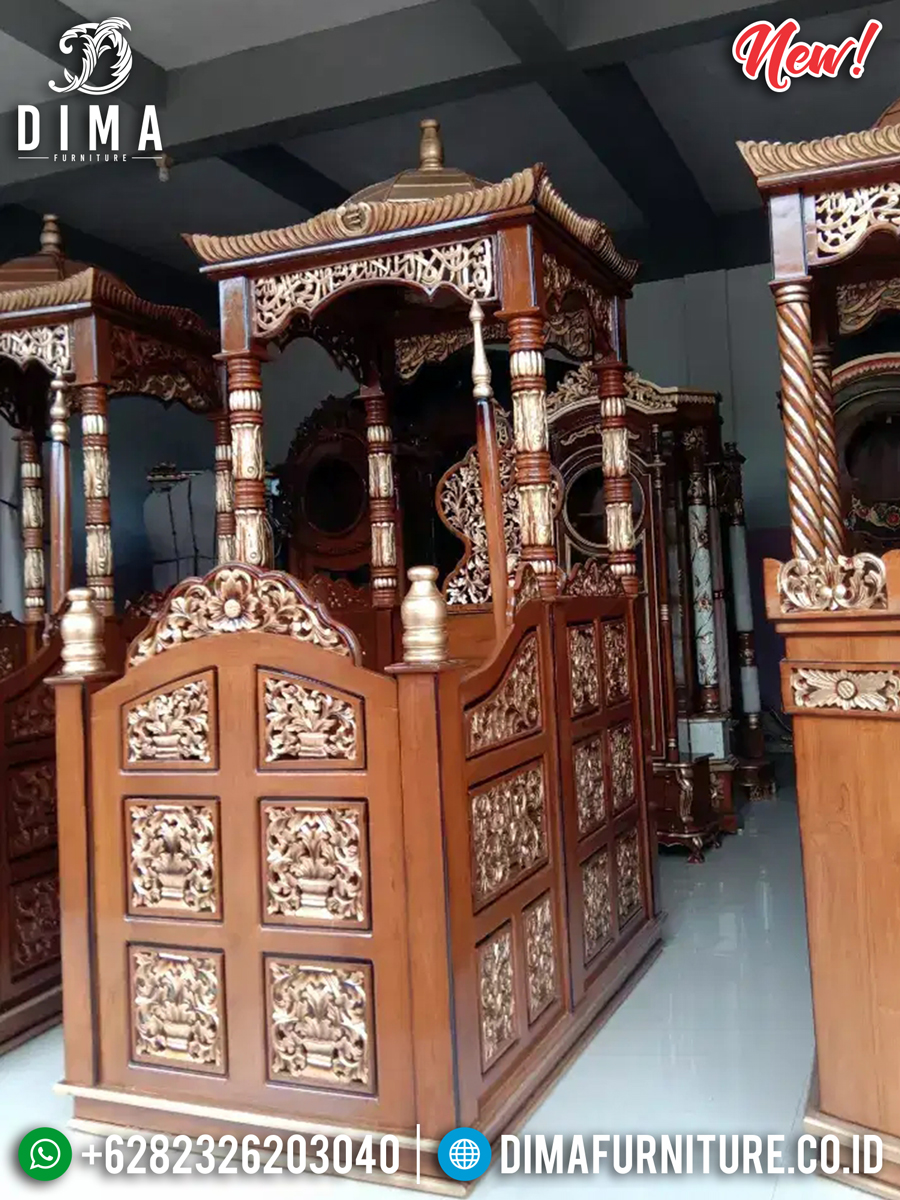 Furniture Jepara Mimbar Masjid Ukiran Emas Luxury Classic New Model MMJ-0844