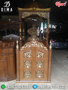 Mimbar Masjid Kubah Jepara New Desain Persia Natural Jati Luxury Type MMJ-0851