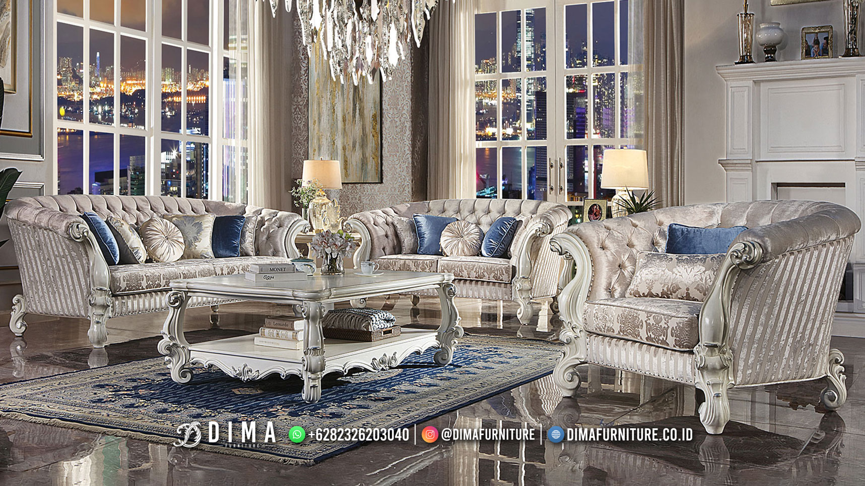 Sofa Tamu Mewah Ivory Balqis Terbaru Luxury Glamours MMJ1043